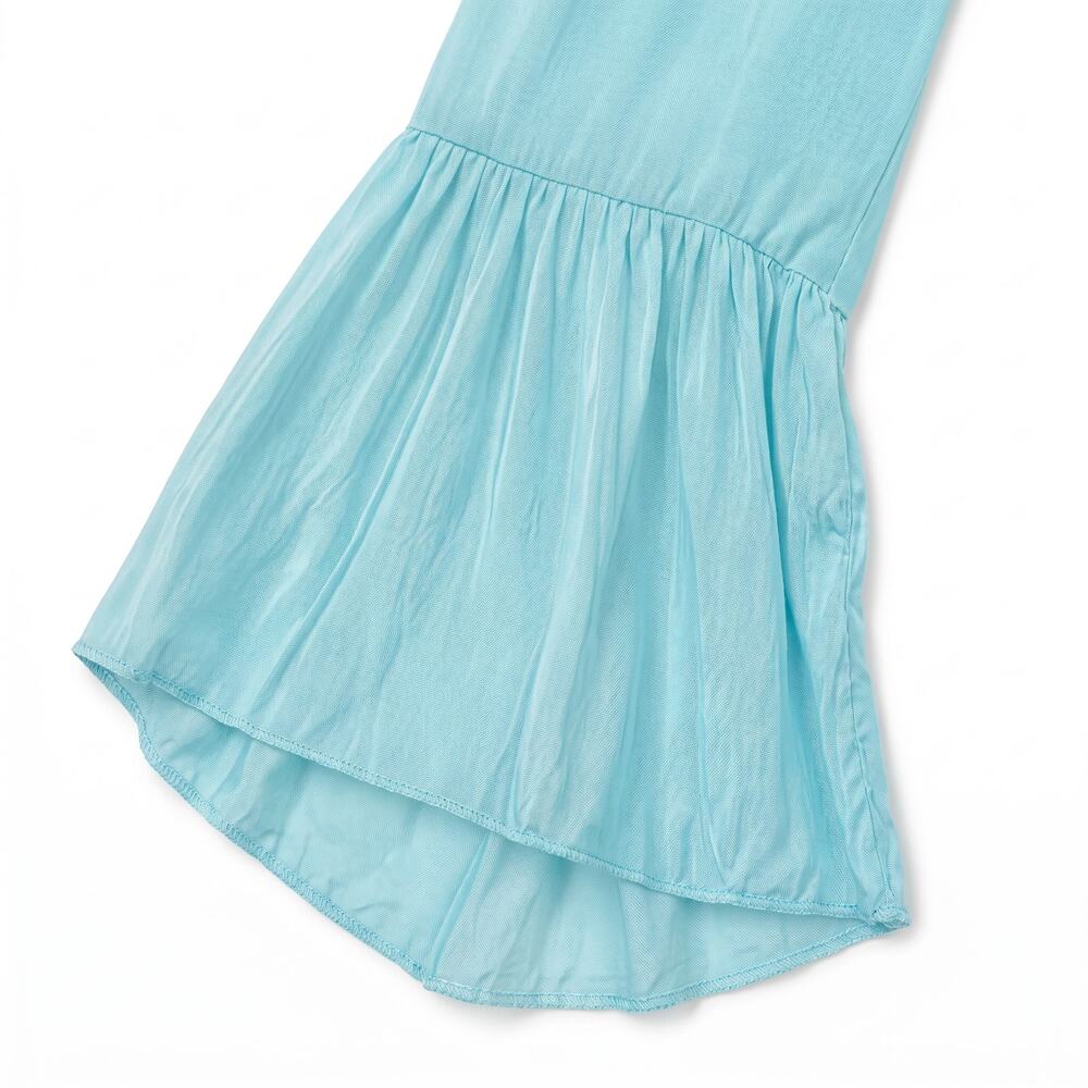 Italian 100% Silk Aqua Mint Smocked Waist Maxi Dress | Balloon Sleeves - Picture 3 of 6